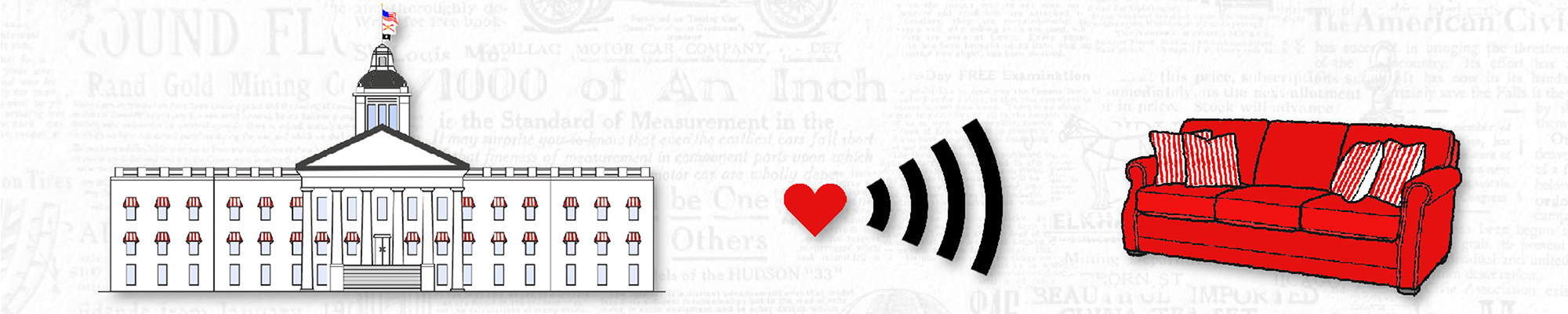 Historic Capitol Image with Heart, Wifi Symbol and Sofa